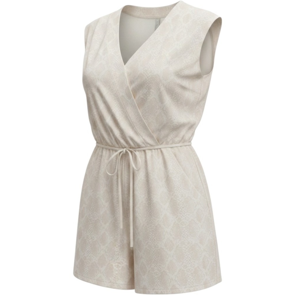 Athleta Sleeveless Romper V-Neck Drawstring Cream Womens Small Snakeskin Print